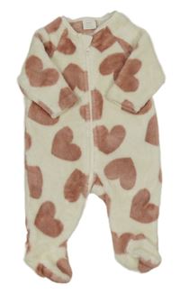 Bílo-růžový plyšový overal se srdíčky Next