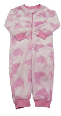 Růžový plyšový overal se srdíčky Matalan