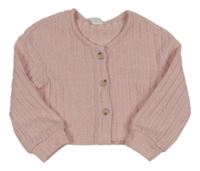 Růžový žebrovaný propínací crop svetr Shein