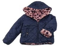 Tmavomodrá šusťákovo/kožešinová oboustranná zateplená bunda s kapucí Dunnes Stores