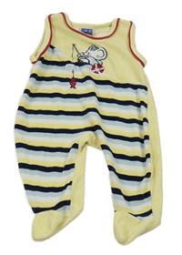 Žluto-modré pruhované sametové dupačky se slonem Topolino