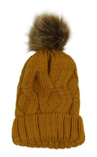 Medová vzorovaná čepice s bambulí 