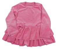 Růžová plyšová šatová mikina s mašlí 