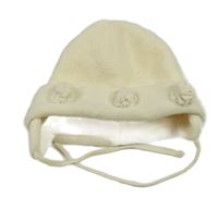 Smetanová plyšová čepice s 3D květy 