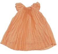 Lososové plisované třpytivé šaty s 3D mašlí C&A