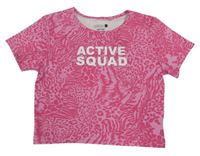Růžové vzorované crop sportovní tričko s nápisem Ergeenomixx