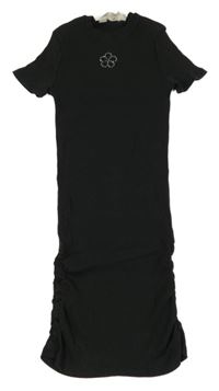 Antracitové žebrované šaty s květem z kamínků H&M