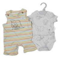 Nové - 2set - Bílé body s Dumbem + Bílo-oranžovo-žluto-modré pruhované laclové kraťasy F&F