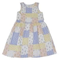 Bílo-růžovo-modro-žluté květované patchworkové šaty H&M