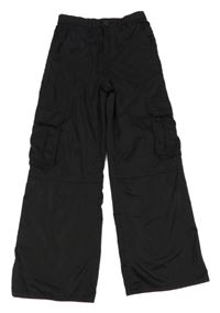 Černé saténové cargo široké kalhoty H&M