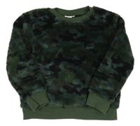 Modro-khaki-černá army chlupatá mikina 