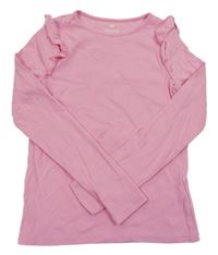 Růžové žebrované triko s volánky H&M
