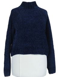 Dámský tmavomodrý žinylkový crop svetr H&M