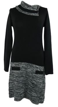Dámské černo-šedé melírované svetrové šaty s límcem Bonprix 