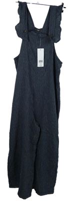 Nové - Dámský tmavomodrý pruhovaný lněný culottes kalhotový overal F&F