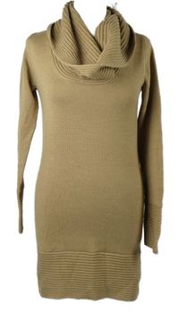 Dámská béžová svetrová tunika s komínovým límcem 