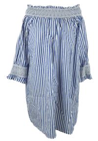 Dámské modro-bílé pruhované šaty s lodičkovým výstřihem Beauty Angel 