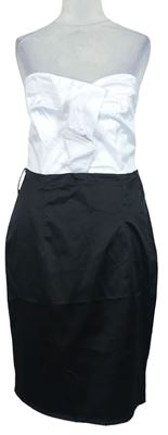 Dámské bílo-černé saténové korzetové koktejlové šaty 