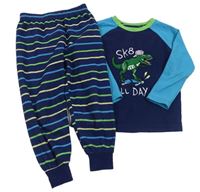 Tmavomodro-modré fleecové pyžamo s dinem Primark