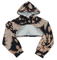 Černo-oranžová crop mikina s kapucí Shein