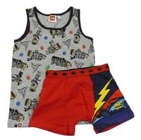 2set- šedý nátělník s lego Ninja+ červeno-tmavomodré boxerky s autem