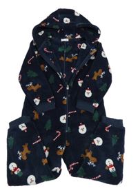 Tmavomodrá chlupatá kombinéza s obrázky a kapucí Vertbaudet