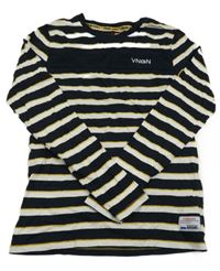 Černo-bílo-žluté pruhované trko s nápisem Vingino