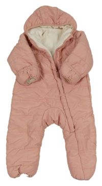Světlerůžová šusťáková zimní kombinéza s kapucí Ergee