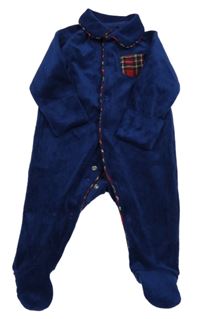 Tmavomodrý sametový overal s kapsou TU