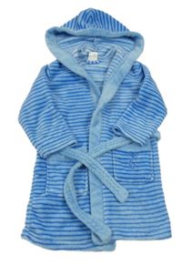 Modrý pruhovaný chlupatý župan s kapucí Alive