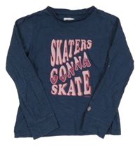 Tmavomodré melírované triko s růžovým nápisem Fatface