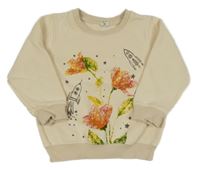 Smetanová mikina s květinami a raketami Minizone 