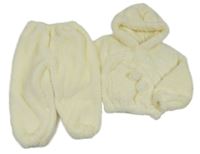 2 set - smetanová chlupatá mikina s kapucí + smetanové chlupaté tepláky 