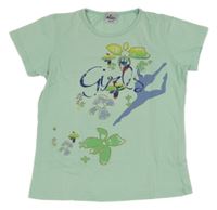 Mintové tričko s tančnicí a květinami Alive