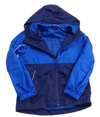 Modro-tmavomodrá šusťáková jarní funkční bunda s kapucí 