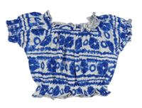 Modro-bílá vzorovaná crop halenka Nutmeg 