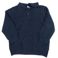 Tmavomodrý svetr s copánkovým vzorem a límečkem H&M