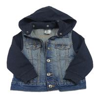Modrá riflová bunda s mikinovými rukávy a kapucí Denim Co.