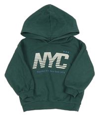 Tmavozelená mikina s nápisem a kapucí H&M