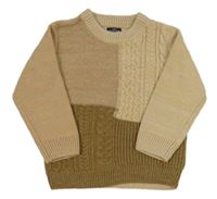 Světlehnědo-béžovo-hnědý melírovaný vlněný svetr se vzorem Next