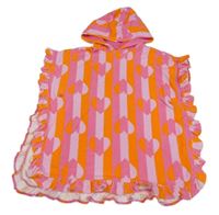 Růžovo-oranžové pruhované froté osuškové pončo se srdíčky a kapucí M&S