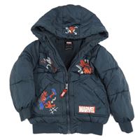 Antracitová šusťáková zimní bunda se Spidermany a kapucí Primark