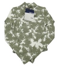 Nové - Khaki-bílé úpletové žebrované crop triko Y.F.K.