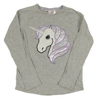 Šedé melírované pyžamové triko s jednorožcem H&M