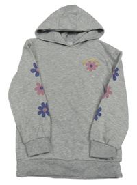 Šedá mikina s kytičkami a kapucí Primark