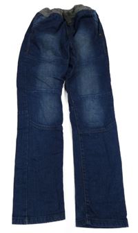 Tmavomodré teplákové rifle s úpletovým pasem 