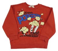 Červená mikina s popcornem a nápisy H&M