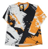 Nové - Bílo-černo-oranžové vzorované sportovní triko