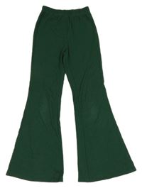 Tmavozelené žebrované flare kalhoty Shein