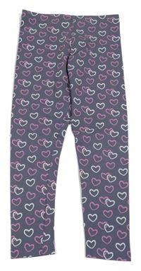 Šedé legíny s bílo/růžovými srdíčky Primark